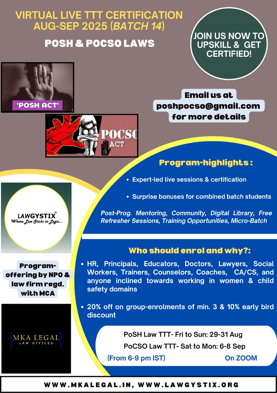 Virtual Live TTT Certification Aug-Sep 2025 (Batch 14) - POSH & POCSO LAWS